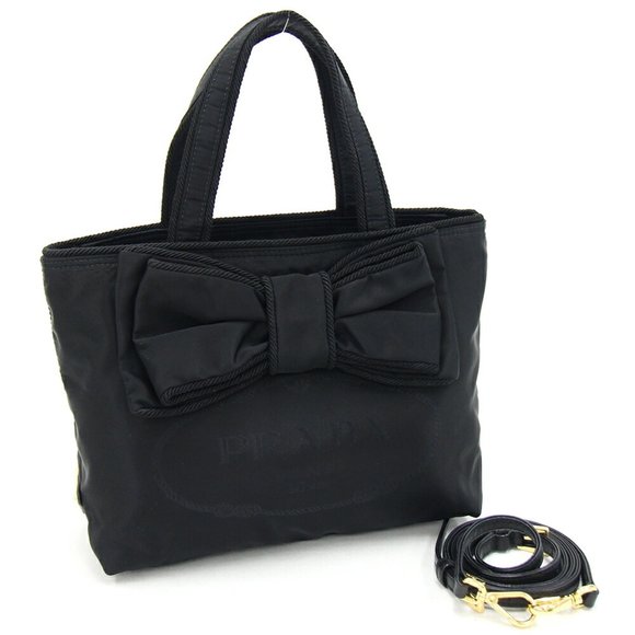 PRADA Handbags - Prada Handbag 1BA084 Black Nylon Leather Ribbon Women's PRADA